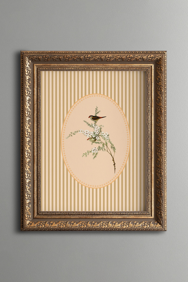 Two Birds on a Branch - Vintage Patterned Painting - Thick Model