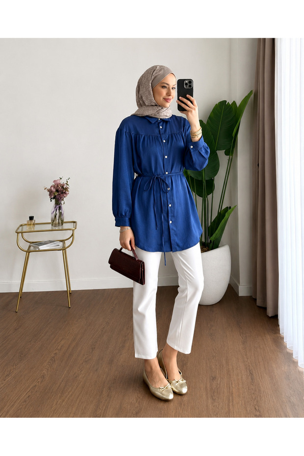 Women's Satin Tie-Back Premium Shirt