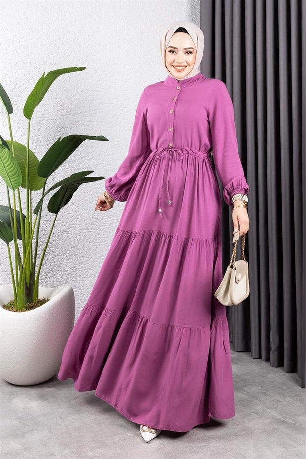 Waist-Tied Viscose Dress Dried Rose