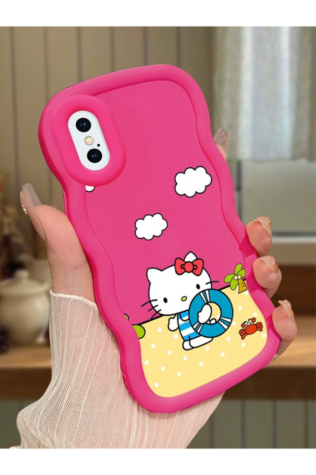 iPhone X Compatible Case with Camera Protector Red Silicone Couple Phone Case Kitty Pattern