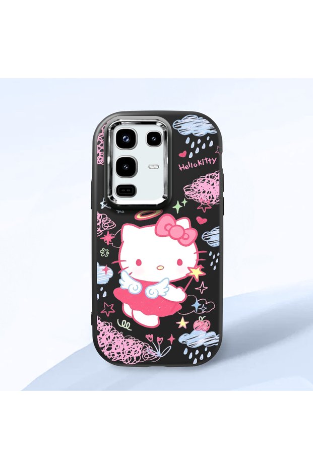 Infinix Note 50 Pro Compatible Case Camera Protector Black Silicone Couple Phone Case with Kitty Pattern