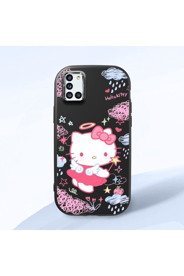 Samsung Galaxy A31 Compatible Case Camera Protector Black Silicone Couple Phone Case Kitty Pattern