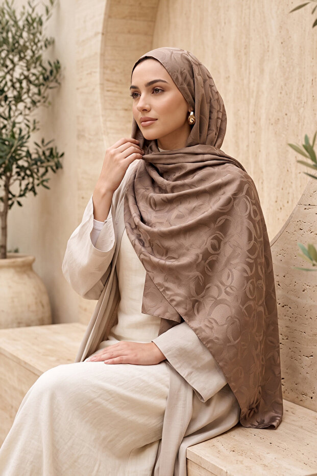 Modern Ring Pattern Jacquard Shawl Series Light Brown