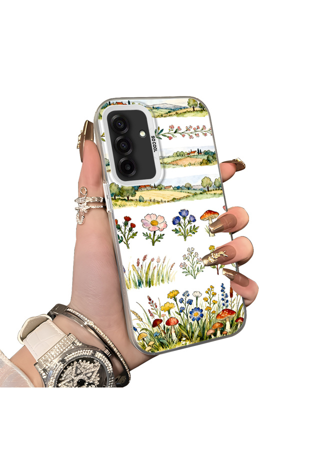 Samsung Galaxy A26 Compatible Silicone Edge Hard Back Case Couple Phone Case with Floral Pattern
