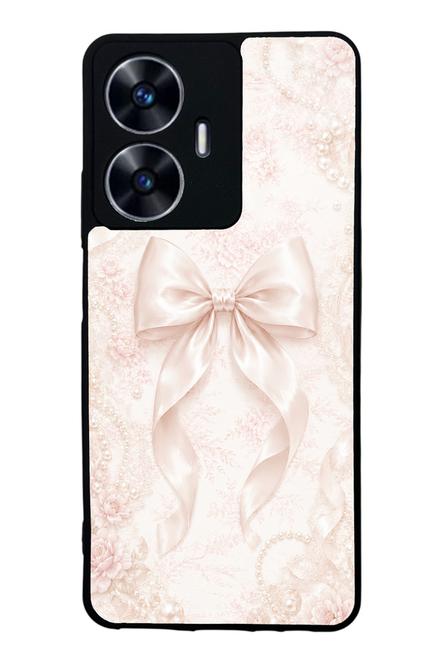 Realme C55 Glossy Phone Case with Blush Pearl Bow Design