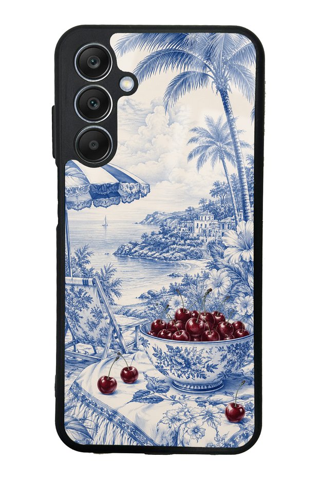 Samsung A25 Blue Porcelain Cherry Coast Design Glossy Phone Case