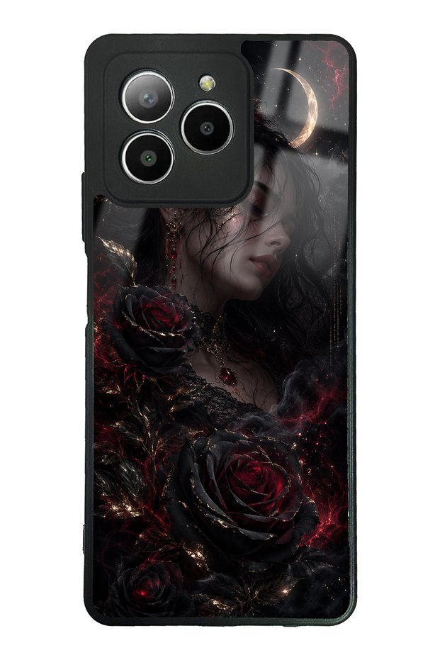 Omix X7 Glossy Phone Case with Crimson Moon Rose Design