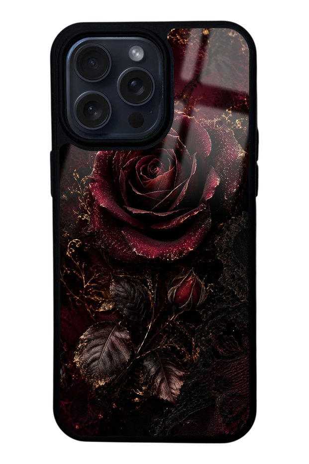 iPhone 14 Pro Max Glossy Phone Case with Midnight Velvet Rose Design