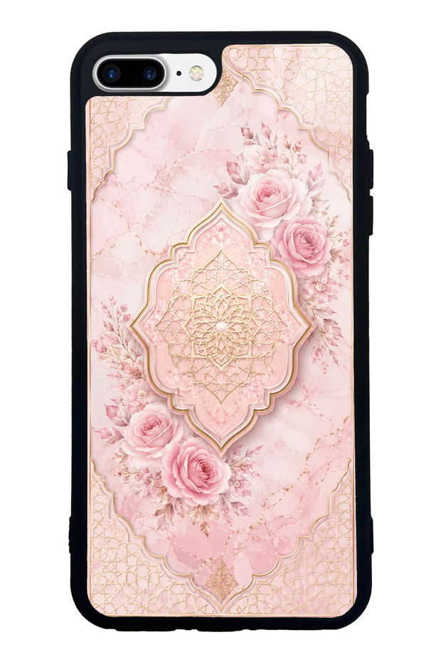 iPhone 7 Plus Glossy Phone Case with Blush Ottoman Rose Design