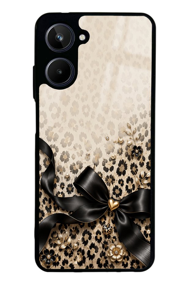 Realme 10 Golden Leopard Bow Design Glossy Phone Case