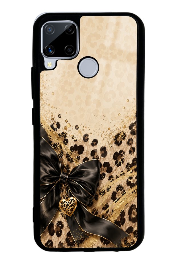 Realme C15 Golden Leopard Heart Design Glossy Phone Case