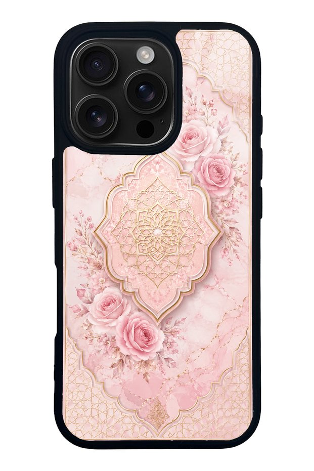 iPhone 16 Pro Glossy Phone Case with Blush Ottoman Rose Design