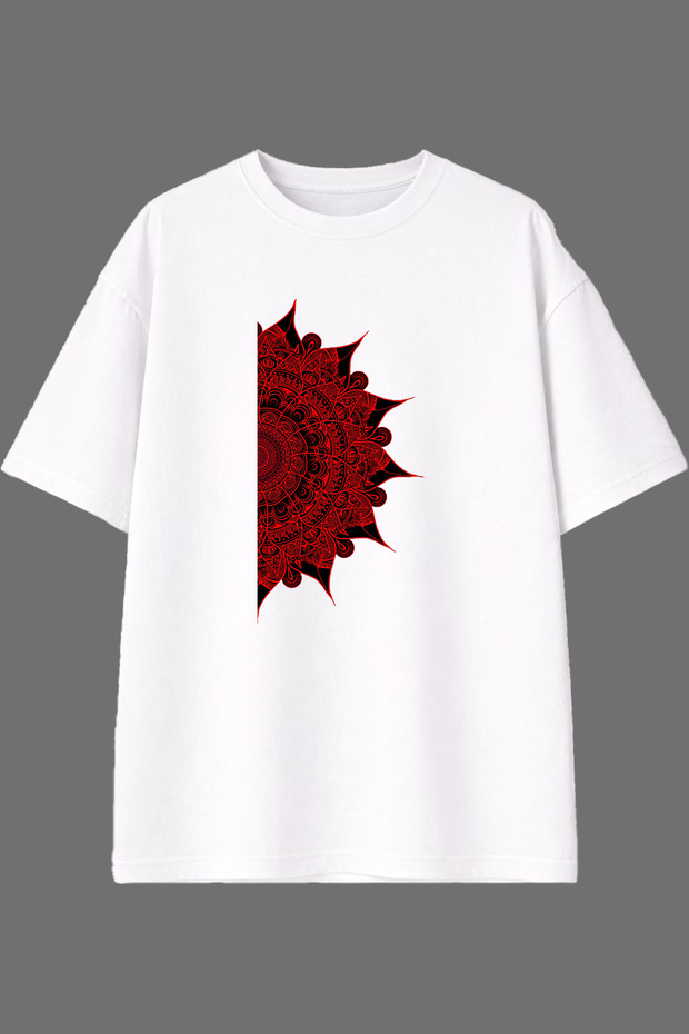 Red Oval Pattern Design Pre-Printed White Oversize T-Shirt