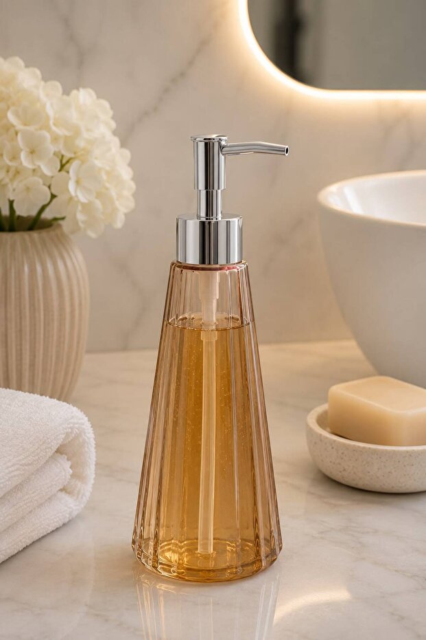 Prism Glass Liquid Soap Dispenser 450 ml Decorative Bathroom and Kitchen Soap Dispenser with Chrome Head