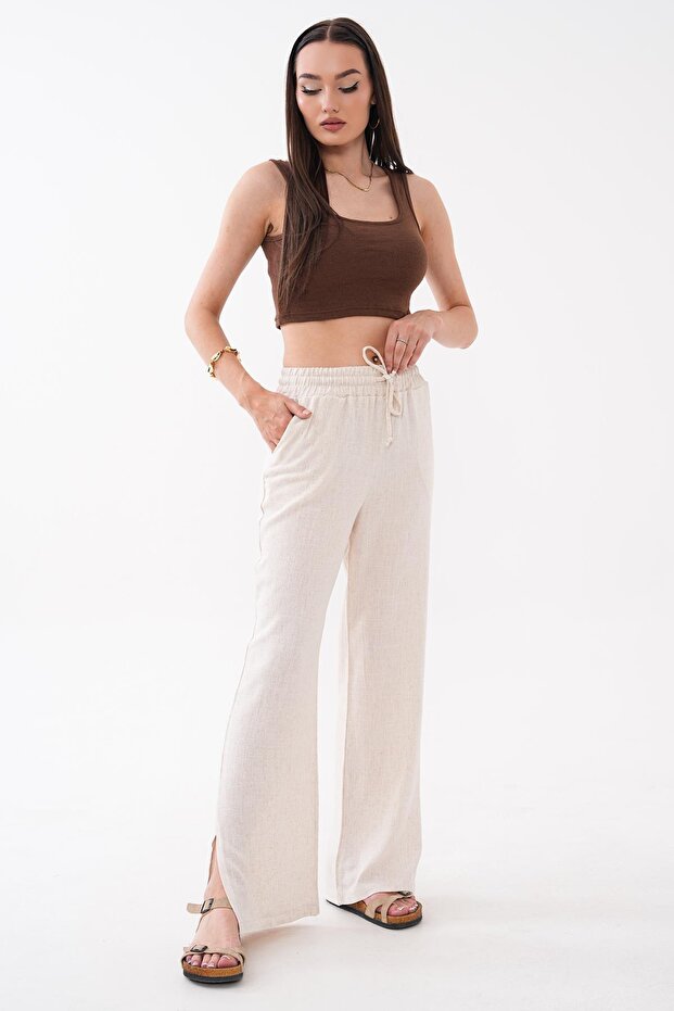 Women's Slit Detailed Linen Trousers 260679 -