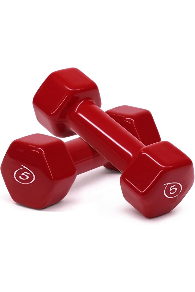 SDV-5_PAIR Anti-Slip and Anti-Roll Hex Vinyl Dumbbells for Workout,(5kg(Pair),Solid)