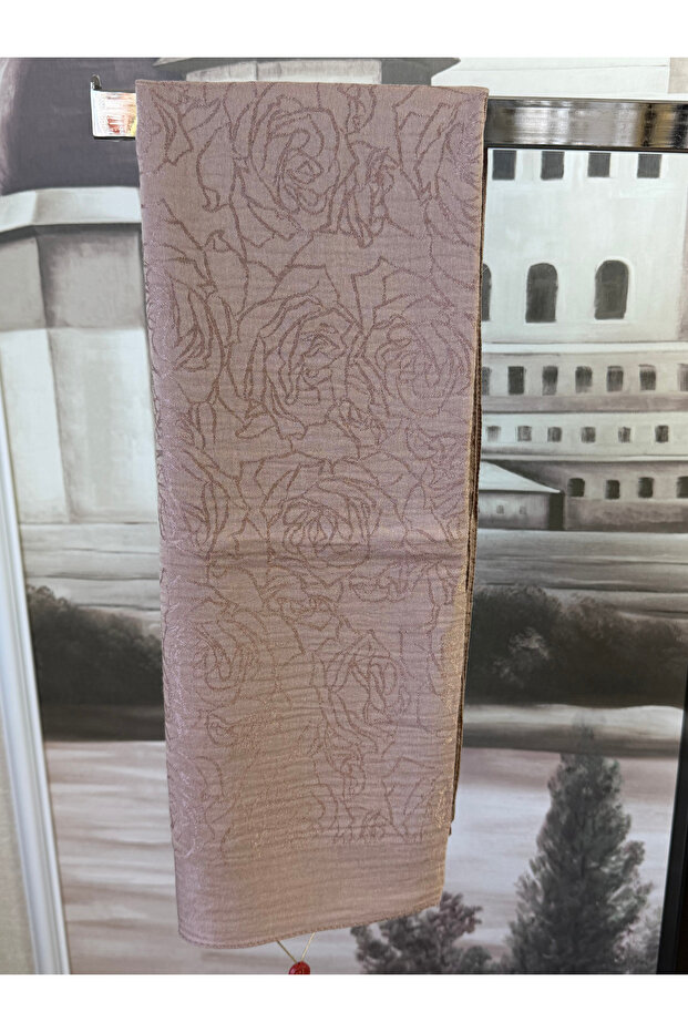 Mink Jacquard Rose Patterned Cotton Shawl