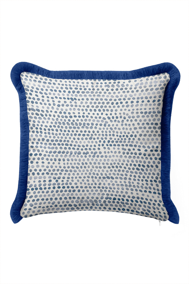 Polka Dot Geometric Fringe Pillowcase - Elegant Speckled Navy Blue Navy Blue Tassel Throw Pillow Cover