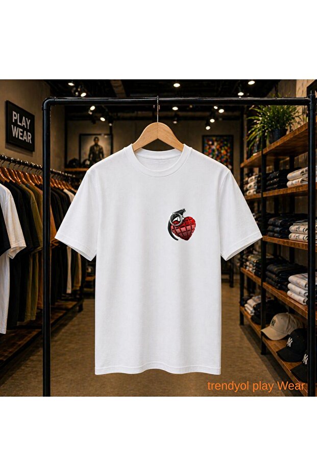 Heart El Bom Printed 100% Cotton Oversize Loose Regular Fit Crew Neck T-Shirt