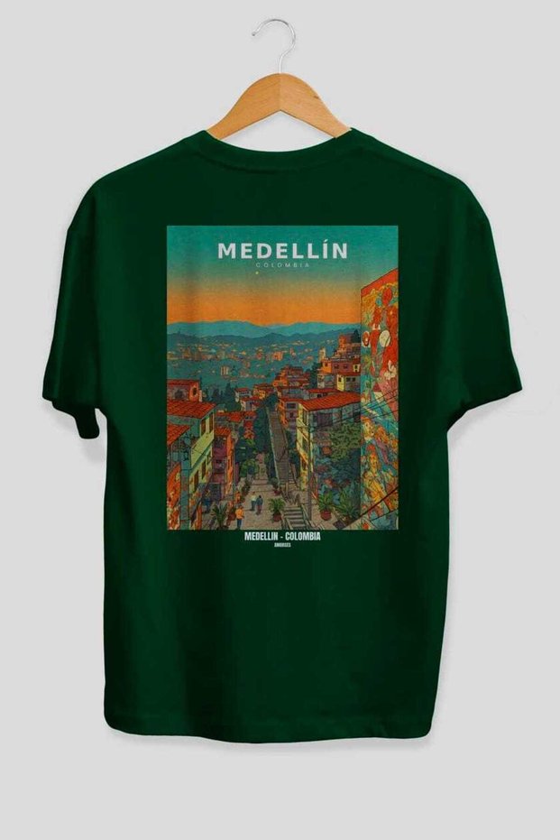 Medellin Colombia Green Oversize Country City Back Printed Unisex T-Shirt 100% Cotton Premium