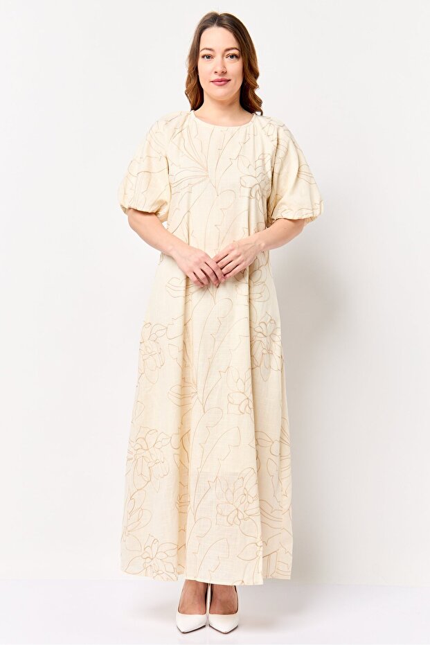 Women Textured Maxi Dress, Beige