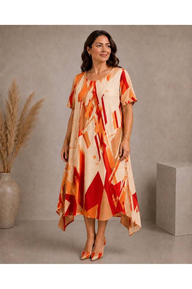 Women's Summer Short Sleeve Viscose Plus Size Dress Li̇kapa