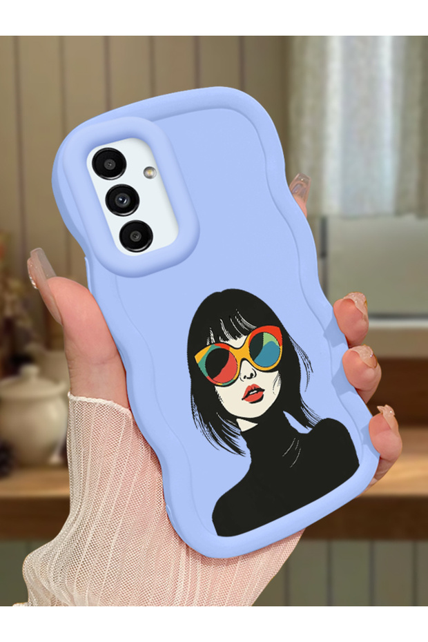 Samsung Galaxy A04S Compatible Case Camera Protector Blue Silicone Couple Phone Case Girl Pattern