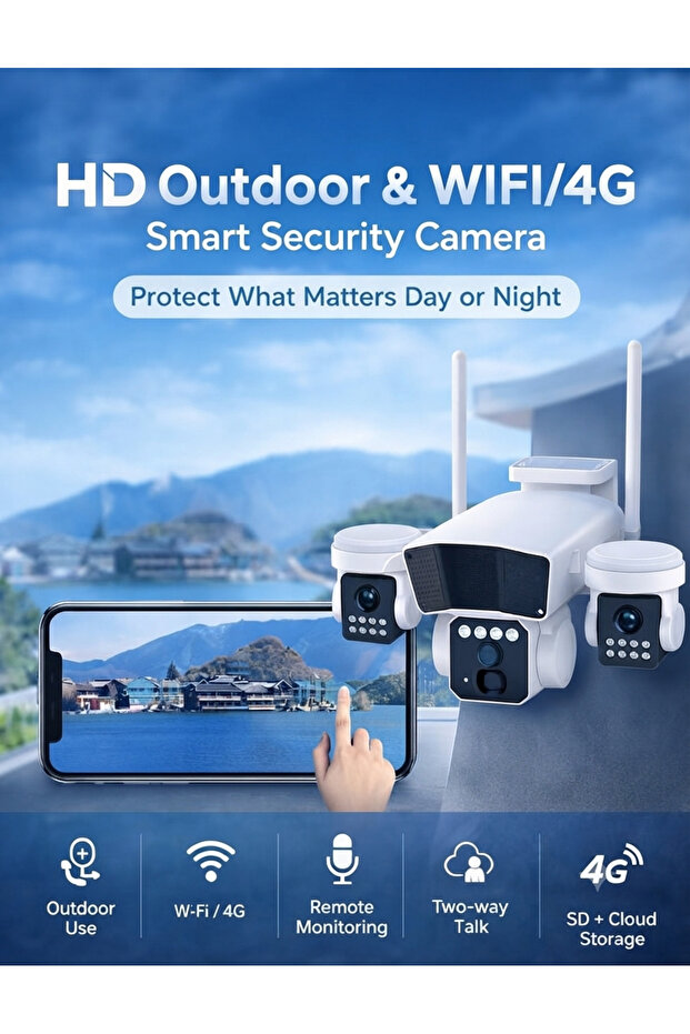 Triple-Lens PTZ 360° Outdoor Security Camera