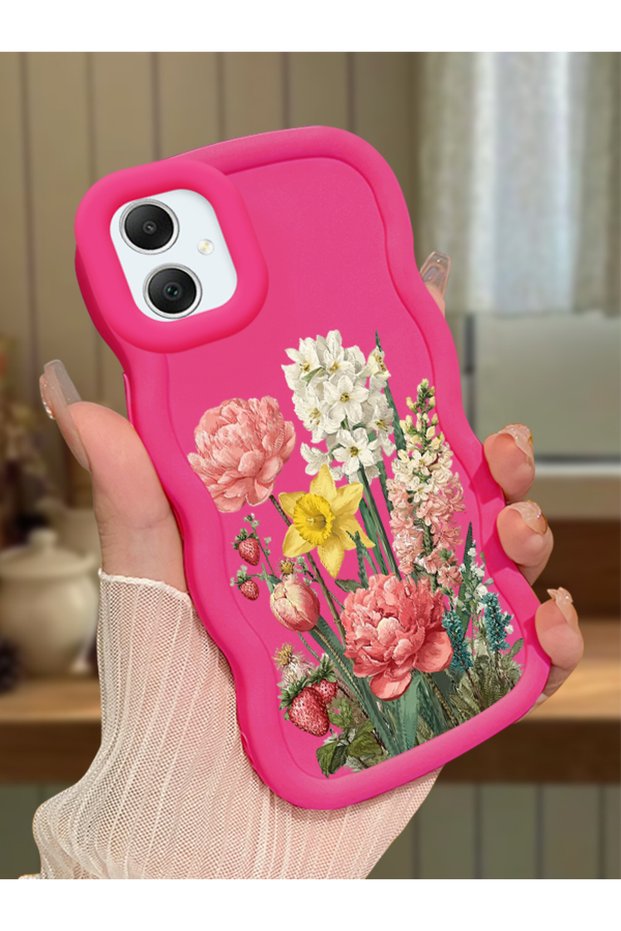 Samsung Galaxy A05 Compatible Case Camera Protector Red Silicone Couple Phone Case Floral Pattern