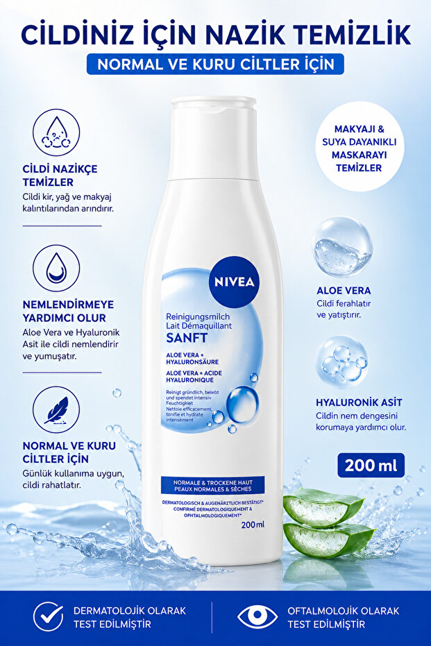 Aloe Vera + Hyaluronic Acid Sensitive Cleansing Milk 200 ml - for Normal and Dry Skin