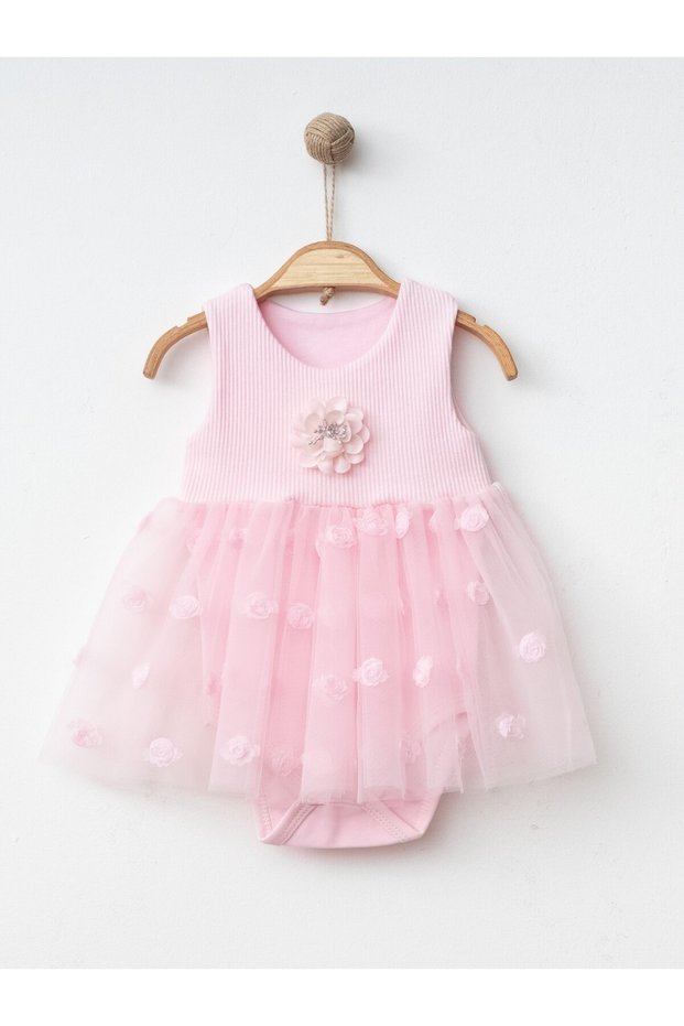 Baby Girl Floral Tulle Snap-On Dress Birthday Special Occasion Dress 100% Cotton (Tight Fit)