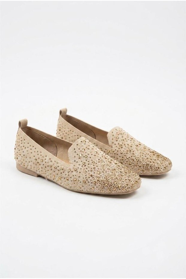 128-460 Knitwear Print Stone Embroidered Cut Toe Women's Ballerinas