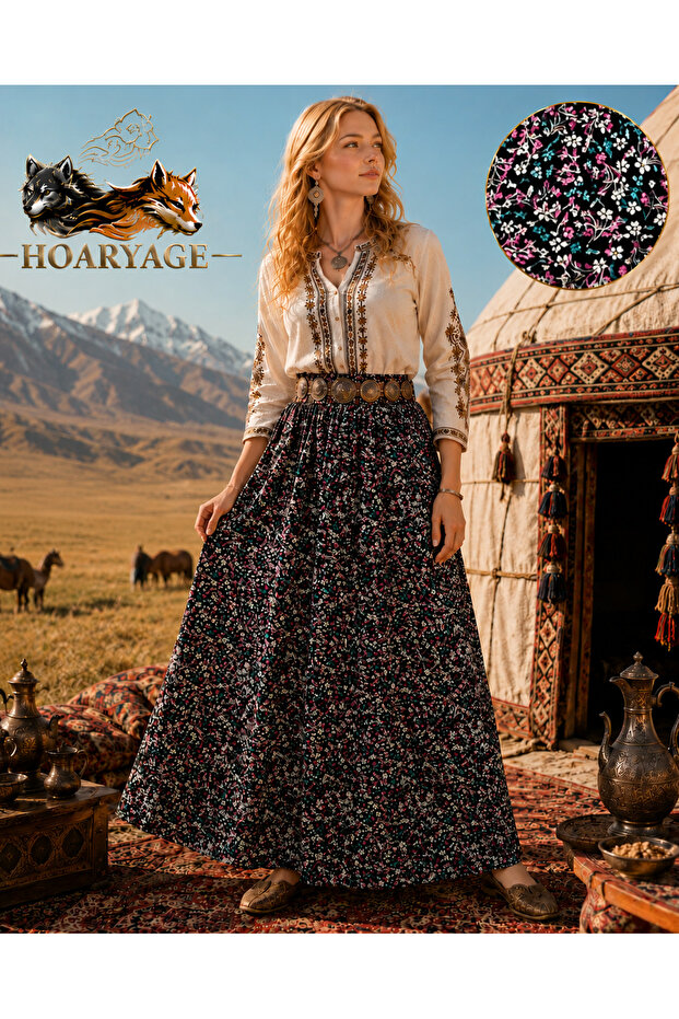 Elastic Waist Patterned Medium Thickness Combed Cotton Fabric Maxi Length Mother's Skirt, Prayer Skirt Size 38 100 kg