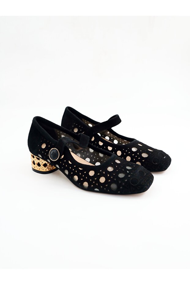 Women's Genuine Leather Heeled Shoes Black