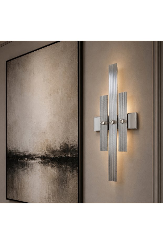 Tt043-3Çubuk-Kr (with 3 Colored Led Lights) Striped Profile 3 Bar Chrome Plated Led Sconce