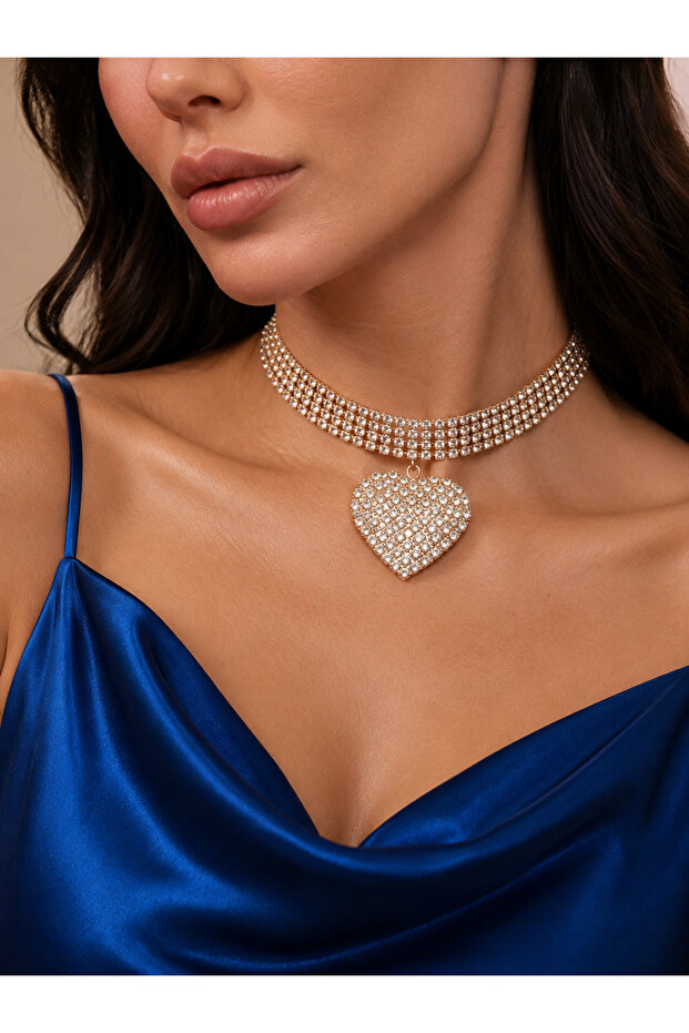 Heart Figured Zircon Stone Shiny Crystal Choker Necklace