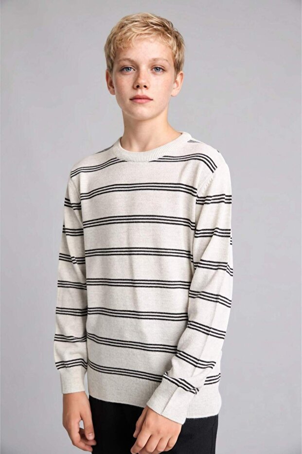 Okul Regular Fit Crew Neck Striped Sweater for Boys H7893A826Au