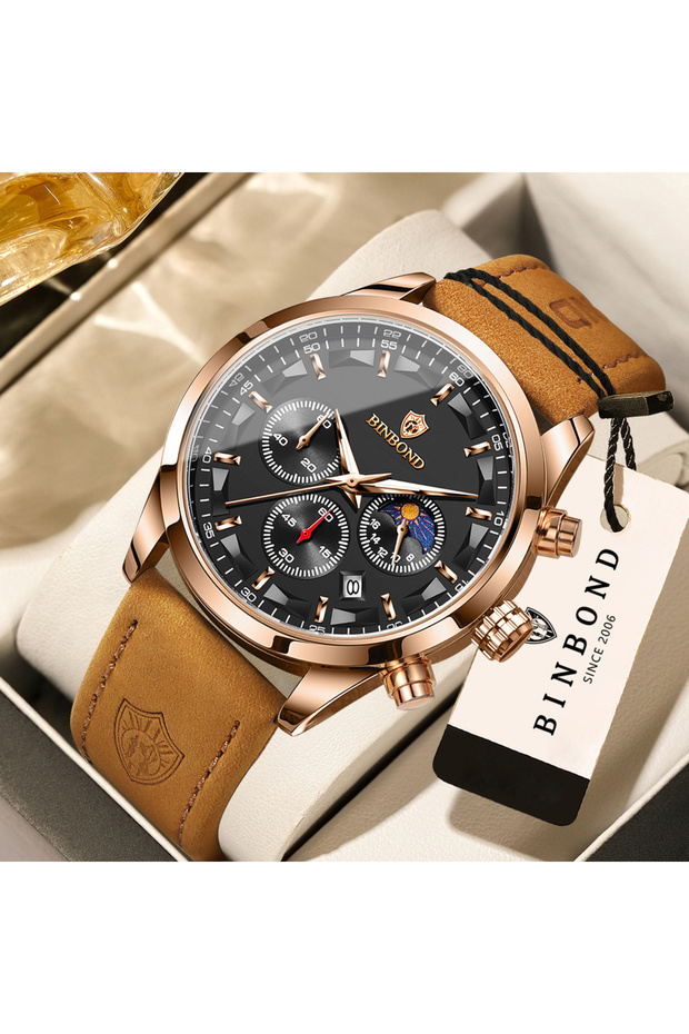 5 BINBOND Luminous Waterproof Accurate Sturdy Luxury Quartz Wristwatches for Men Chronograph Auto D.