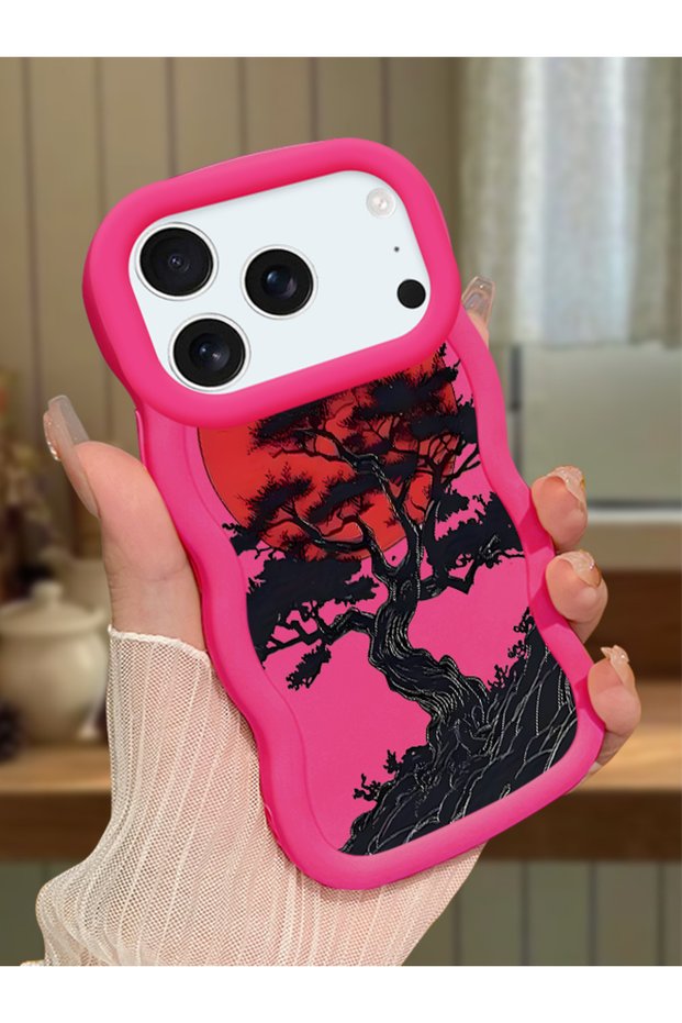 حافظة متوافقة مع هاتف iPhone 17 Pro، حافظة حماية للكاميرا من السيليكون الأحمر، حافظة هاتف بنمط شجرة