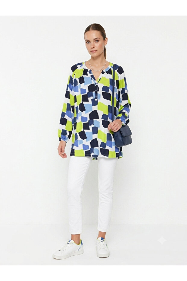 Geometric Patterned Women's Relaxed Fit Blouse