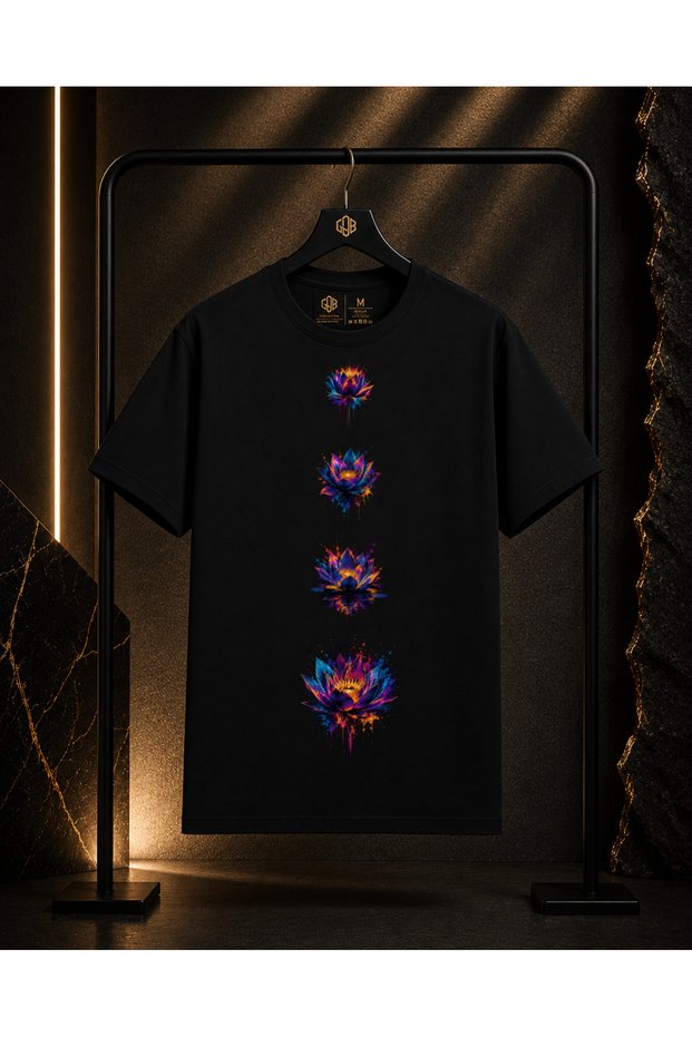 Unisex 4-Pack Water Color Printed 100% Cotton Oversize Crew Neck Short Sleeve T-Shirt Black