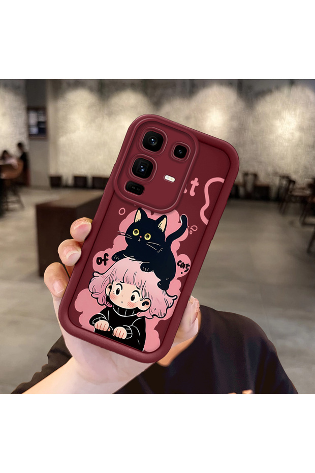 Infinix Note 50 Pro Plus Compatible Case Camera Protector Claret Red Silicone Couple Phone Case Cat Pattern