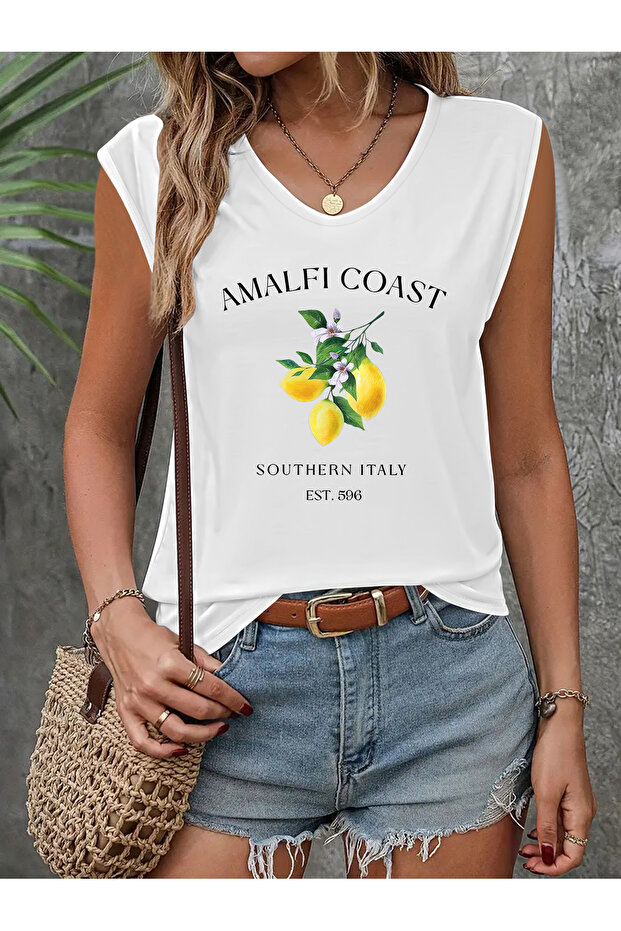 Women's Mix Printed V-Neck Sleeveless Regular Fit Comfortable T-Shirt