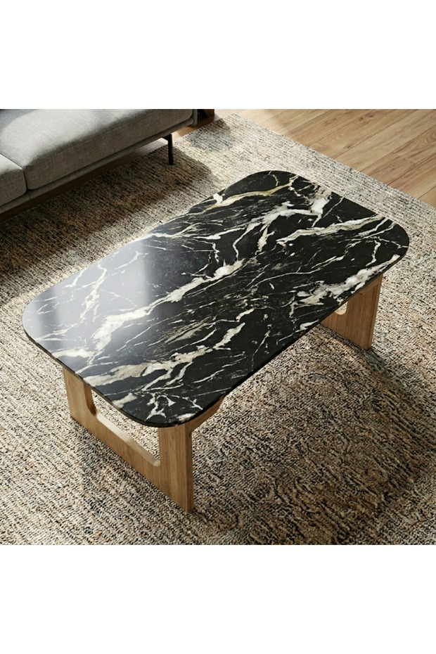 طاولة قهوة مستطيلة أنيقة – أسود × بيج - 3