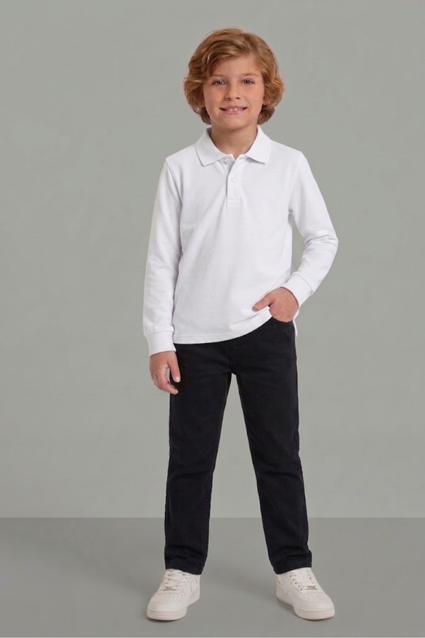 Children's Unisex Cotton Polo Collar Long Sleeve School Uniform T-Shirt (Back to School)