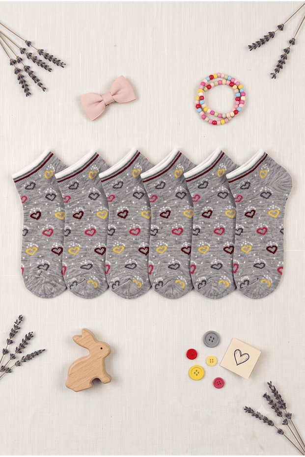 Girl's Gray 11-12 Years Old Heart Figured 6-Piece Booties Socks Set