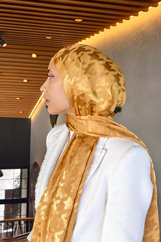 شال نسائي منسوج من الجاكار اللامع بنقشة مخالب الغراب 75x185 سم