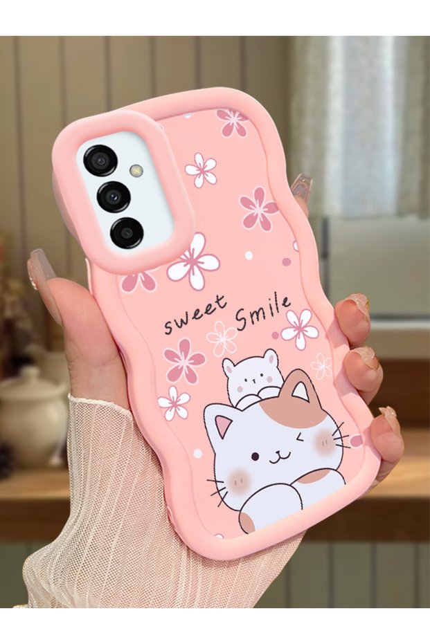 Samsung Galaxy M23 Compatible Case Camera Protector Pink Silicone Couple Phone Case Cat Pattern