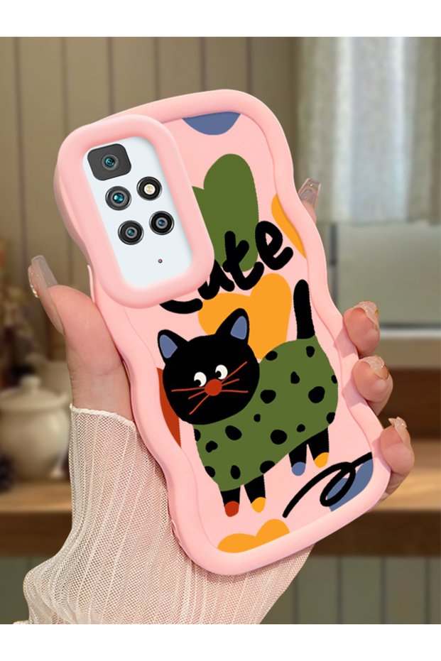 Redmi 10 2022 Compatible Case Camera Protector Pink Silicone Couple Phone Case Cat Pattern