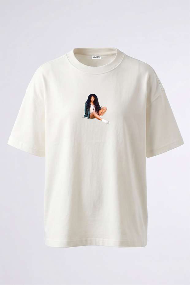 Sza_3 Design Printed Oversize White T-Shirt